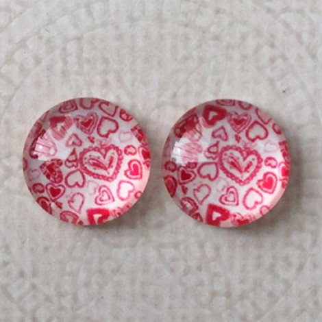 12mm Art Glass Backed Cabochons  - Love Hearts 4