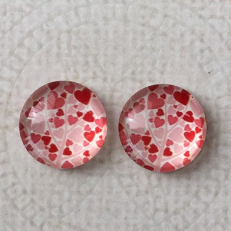 12mm Art Glass Backed Cabochons  - Love Hearts 5