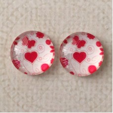 12mm Art Glass Backed Cabochons  - Love Hearts 6 - Per Pair