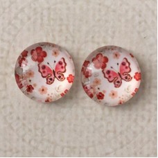 12mm Art Glass Backed Cabochons  - Love Hearts 7 - Per Pair