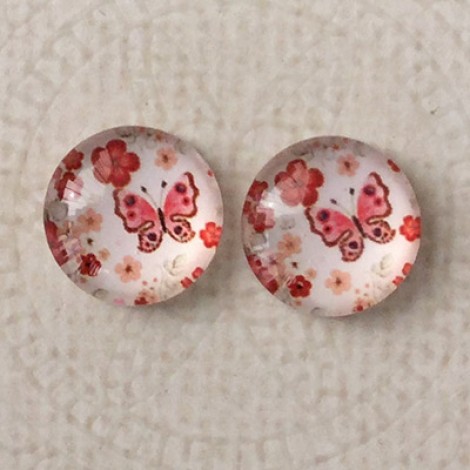 12mm Art Glass Backed Cabochons  - Love Hearts 7