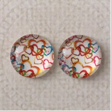 12mm Art Glass Backed Cabochons  - Love Hearts 9 - Per Pair