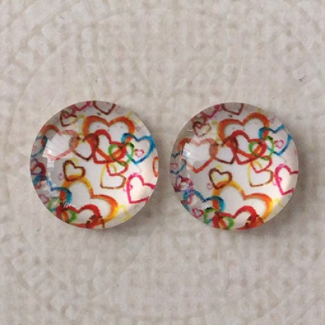 12mm Art Glass Backed Cabochons  - Love Hearts 9