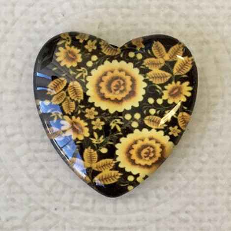 25mm Art Glass Backed Heart Cabochons - Heart Design 10