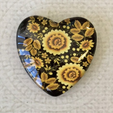 25mm Art Glass Backed Heart Cabochons - Heart Design 10 - Each 25mm Art Glass Backed Heart Cabochons - Heart Design 10 - Each