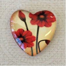 25mm Art Glass Backed Heart Cabochons - Heart Design 4 - Each