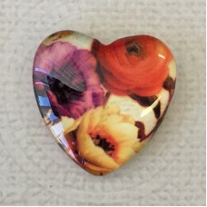 25mm Art Glass Backed Heart Cabochons - Heart Design 5 - Each