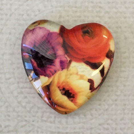 25mm Art Glass Backed Heart Cabochons - Heart Design 5