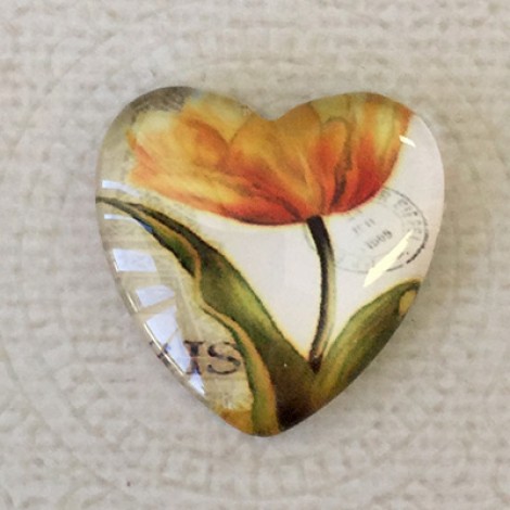 25mm Art Glass Backed Heart Cabochons - Heart Design 7
