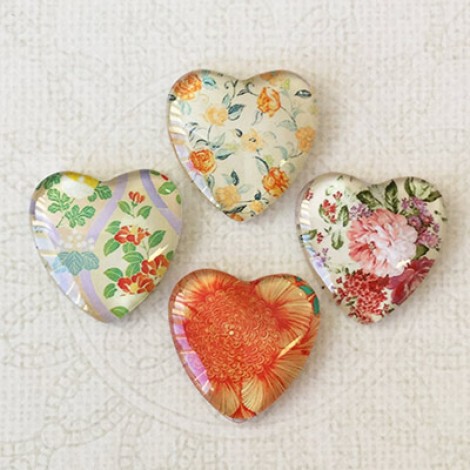 25mm Art Glass Backed Heart Cabochons - Heart Mix 15 - Pack of 4 25mm Art Glass Backed Heart Cabochons - Heart Mix 15 - Pack of 4