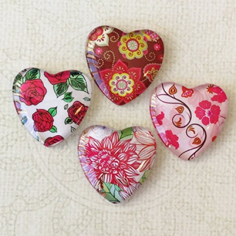 25mm Art Glass Backed Heart Cabochons - Heart Mix 25 - Pack of 4