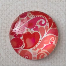 25mm Art Glass Backed Cabochons - Love Hearts Design 3 - Each