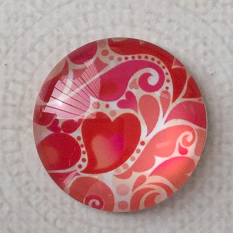 25mm Art Glass Backed Cabochons - Love Hearts Design 3 - Each 25mm Art Glass Backed Cabochons - Love Hearts Design 3 - Each