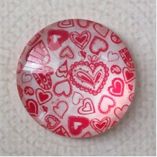 25mm Art Glass Backed Cabochons - Love Hearts Design 4 - Each