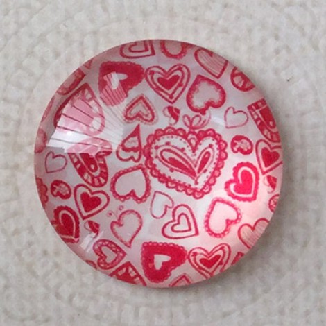 25mm Art Glass Backed Cabochons - Love Hearts Design 4 - Each