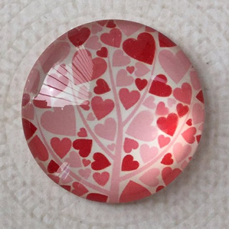 25mm Art Glass Backed Cabochons - Love Hearts Design 5 - Each
