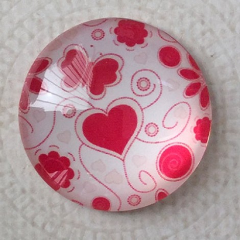 25mm Art Glass Backed Cabochons - Love Hearts Design 6 - Each 25mm Art Glass Backed Cabochons - Love Hearts Design 6 - Each