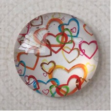 25mm Art Glass Backed Cabochons - Love Hearts Design 9 - Each