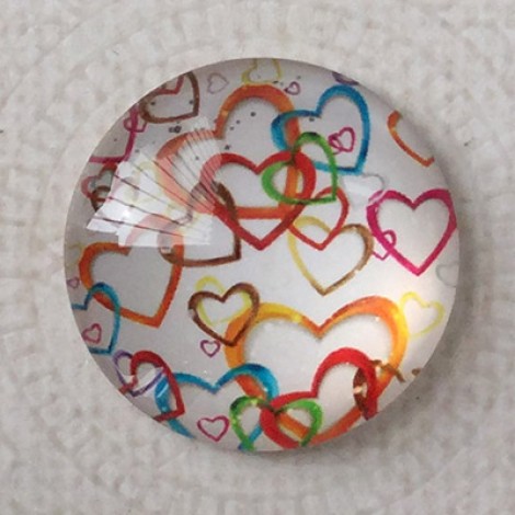 25mm Art Glass Backed Cabochons - Love Hearts Design 9 - Each 25mm Art Glass Backed Cabochons - Love Hearts Design 9 - Each