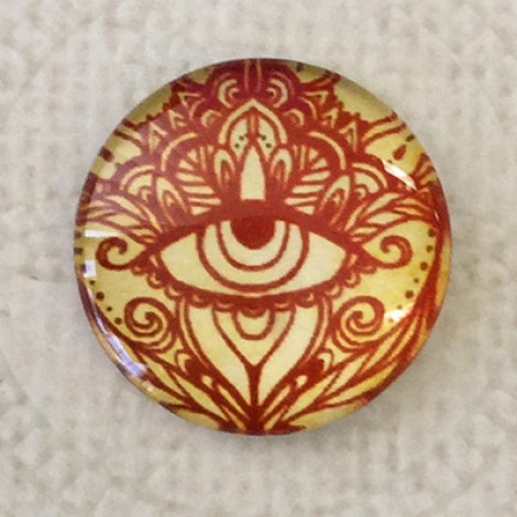 20mm Art Glass Cabochons - Henna Tattoo Design 12 - Each 20mm Art Glass Cabochons - Henna Tattoo Design 12 - Each