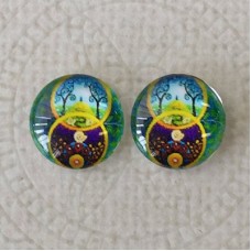 12mm Art Glass Backed Cabochons  - Hippy Series 2 - Per Pair