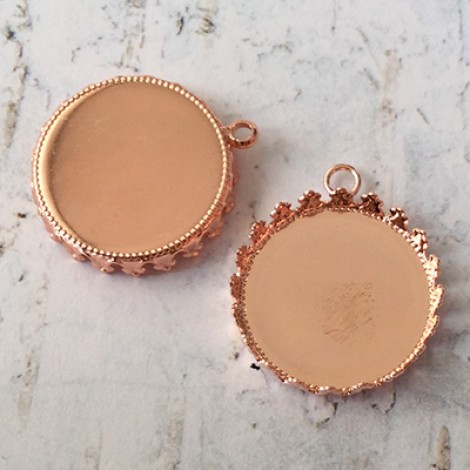 22mm (20mm ID) Crown Edge Rose Gold Plated Bezel Setting Drop
