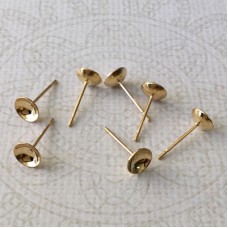 6mm 24K Gold Plated Stainless Steel Cup Earposts with Clutches - Pack of 2 Pair