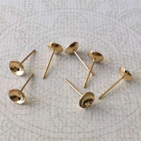 6mm 24K Gold Plated Stainless Steel Cup Earposts with Clutches
