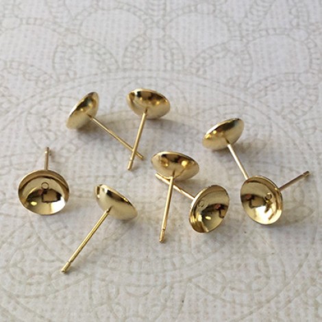 8mm 24K Gold Plated Stainless Steel Cup Earposts with Clutches