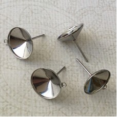 12mm Stainless Steel Earposts w-Loop for Swarovski 12mm Rivoli Crystals - Pack of 5 Pair