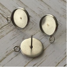 10mm ID Surgical Stainless Steel Bezel Earposts with Loop + Bullet Clutches - Per 2 Pair