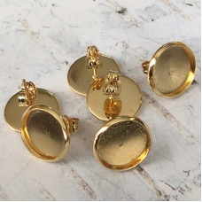 12mm ID Gold Plated 304 Stainless Steel Bezel Earposts w-Butterfly Clutches - Pack of 2 Pair