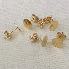 8mm Gold Plated 316L Stainless Steel Flat Pad Earposts with Clutches - Pack of 2 Pair