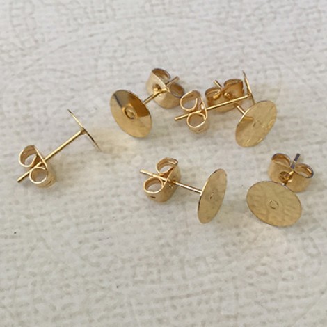 8mm Gold Plated 316L Stainless Steel Flat Pad Earposts with Clutches