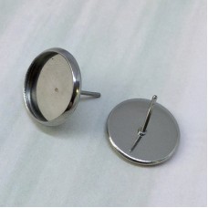12mm ID 316L Surgical Grade Stainless Steel Cab Setting Bezel Earposts - Pack of 2 Pair