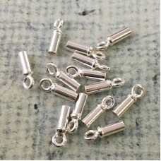 1.5mm ID AT Sterling Silver Tube Cord End Caps with Ring - Per Pair (2)