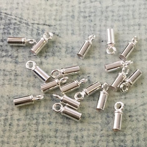 2mm ID Sterling Silver Tube Cord End Caps with Ring