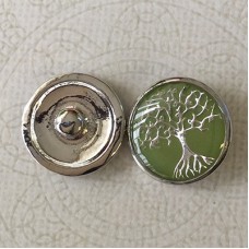 20mm Tree of Life Silver Plated with Green Enamel Snap Chunk - Each