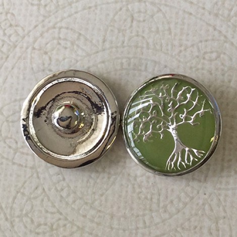 20mm Tree of Life Silver Plated with Green Enamel Snap Chunk