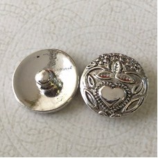 20mm Antique Silver Love Heart + Flower Snap Chunk - Each