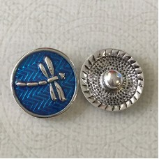 20mm Ant Silver Plated with Blue Enamel Dragonfly Snap Chunk - Each