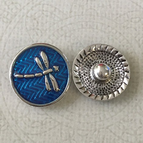 20mm Ant Silver Plated with Blue Enamel Dragonfly Snap Chunk