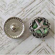 20mm Starfish Silver Plated Snap Chunk with Green Rhinestone - Each