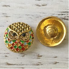 20mm Gold Plated Owl Snap Chunk with Enamel & Rhinestones - Each