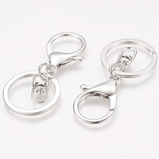 68mm Platinum Silver Col Plated Swivel Clasp Clip with Keyring - Pack of 2