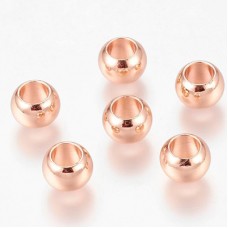 8x5.5mm Rose Gold Environmentally Plated Brass Round Beads w-4.5mm hole - Pk of 10