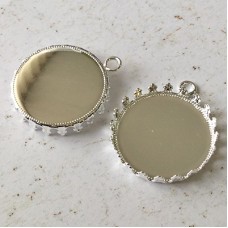 27mm (25mm ID) Crown Edge Silver Plated Bezel Setting Drops - Pack of 4