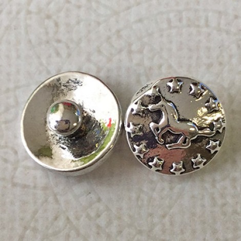12mm Antique Silver Running Horse Snap Chunk