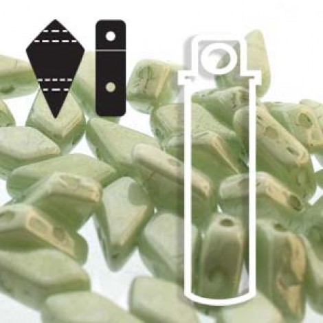 9x5mm 2-Hole Czech Kite Beads - Chalk Green Luster - 24gm