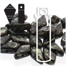 9x5mm 2-Hole Czech Kite Beads - Jet Picasso - 24gm